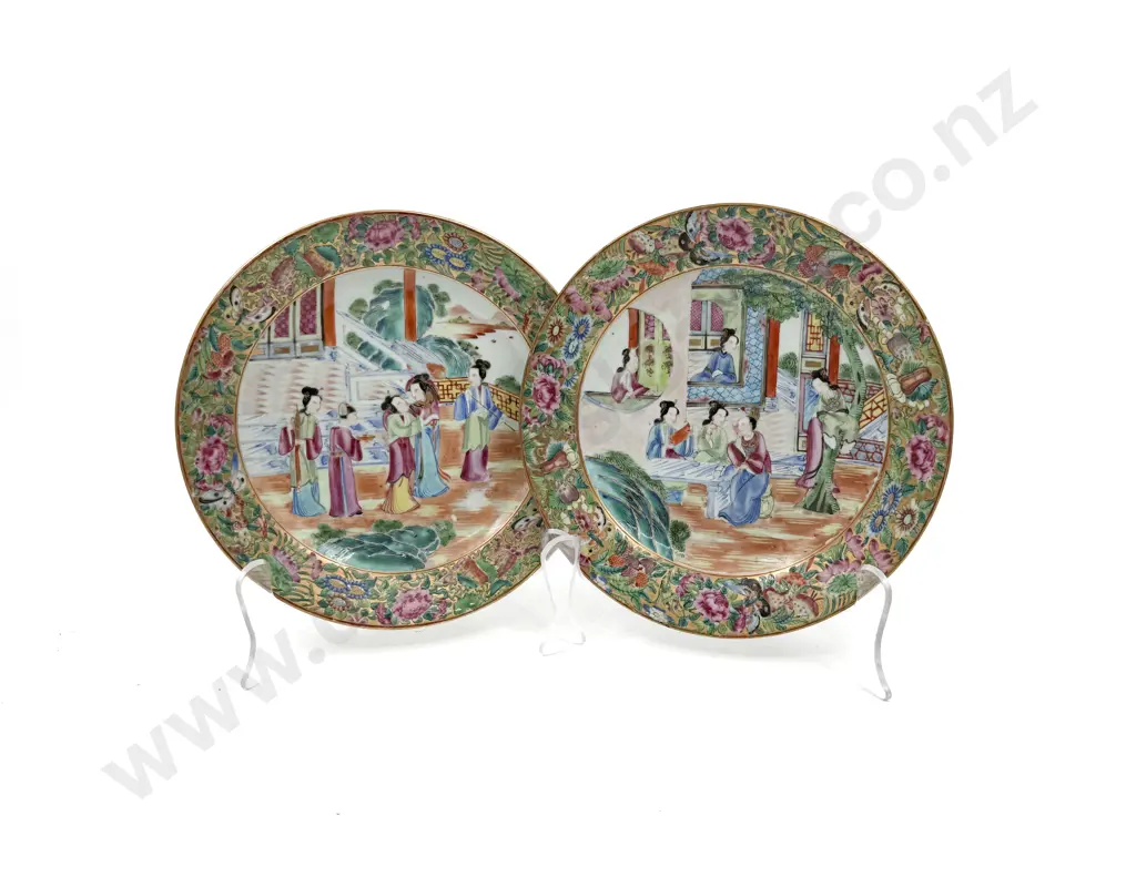 Two Chinese Hand Painted Shallow Plates Image 1++