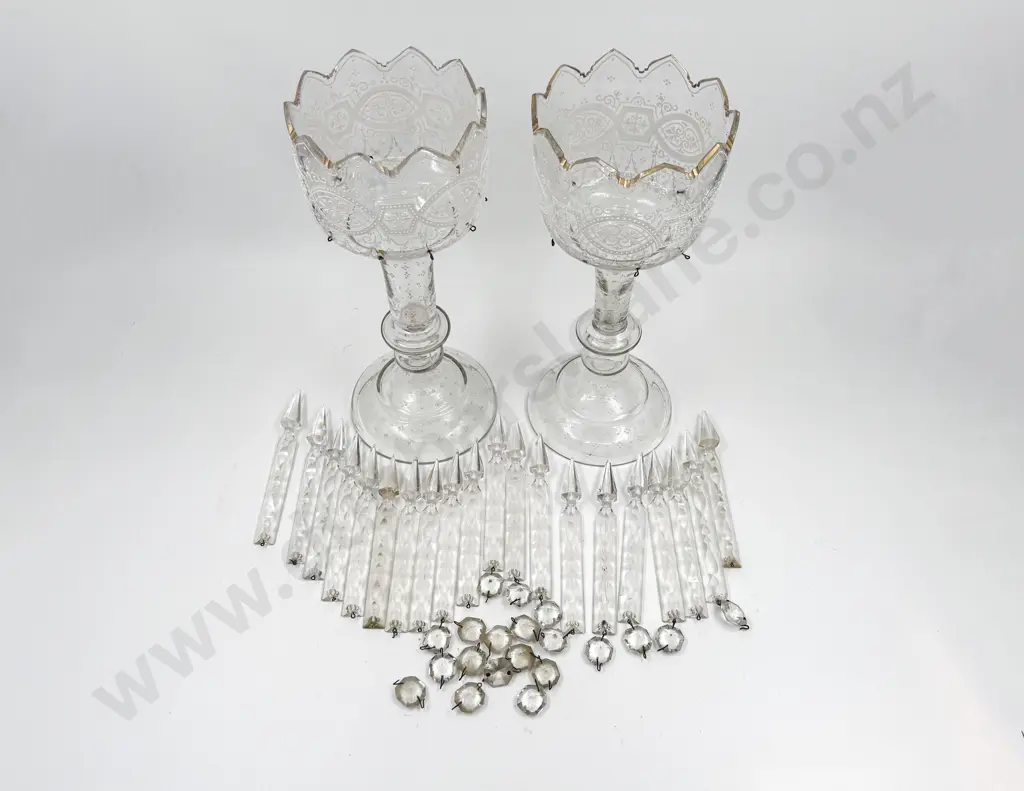 Pair of Painted Glass Lustres (faults to Droplets) Image 1++