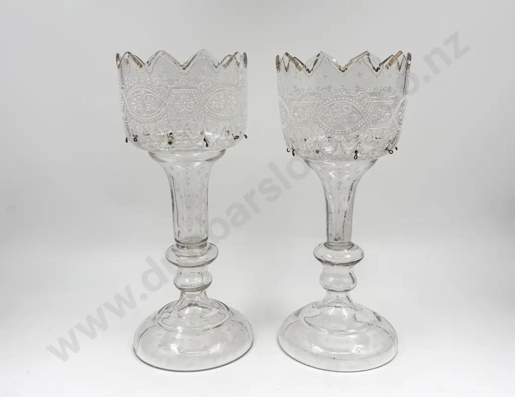 Pair of Painted Glass Lustres (faults to Droplets) Image 1++