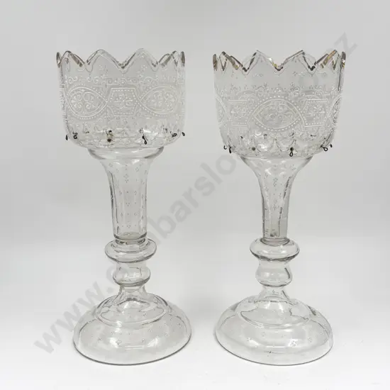 Pair of Painted Glass Lustres (faults to Droplets)