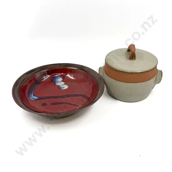 Hans Bauer Pottery Fruit Bowl Together with NZ Pottery Casserole Dish