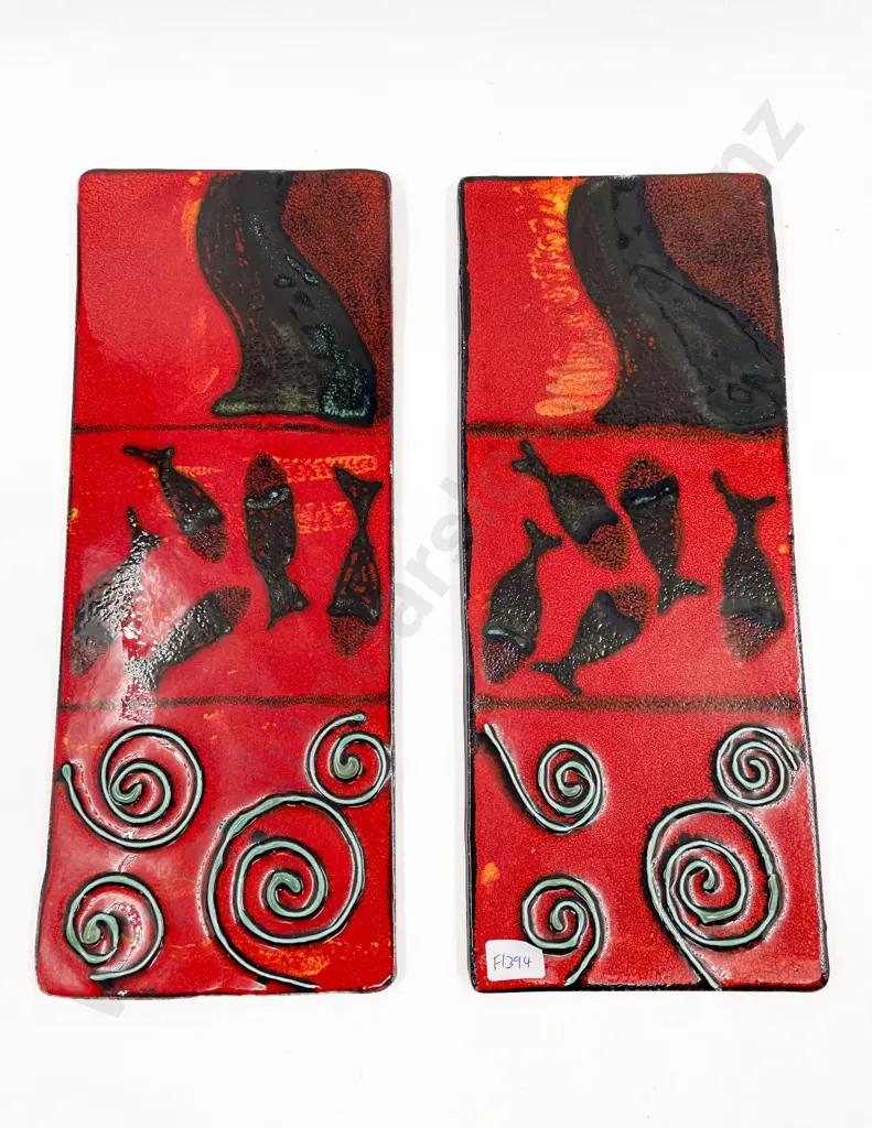 Pair of Morris & James Terracotta Wall Hanging Tiles Image 1++