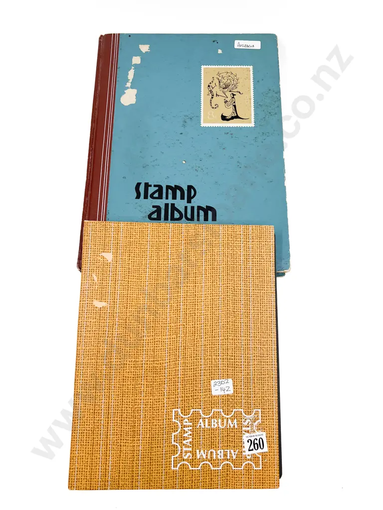 Two Australian Stock Book Stamp Albums with Two Album Pages of Punched Stamps Image 1++