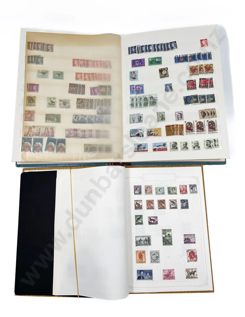 Two Australian Stock Book Stamp Albums with Two Album Pages of Punched Stamps Image 1++