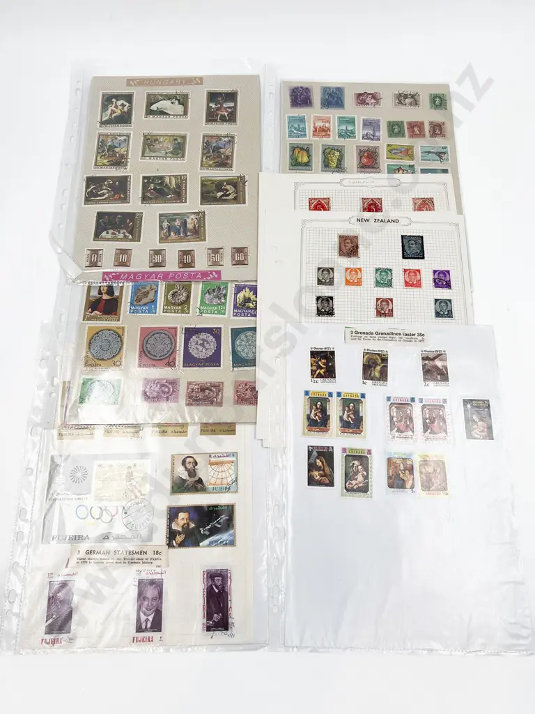Collection Vintage World Stamps on Loose Album Pages Hungary Jugoslavia and Various Image 1++