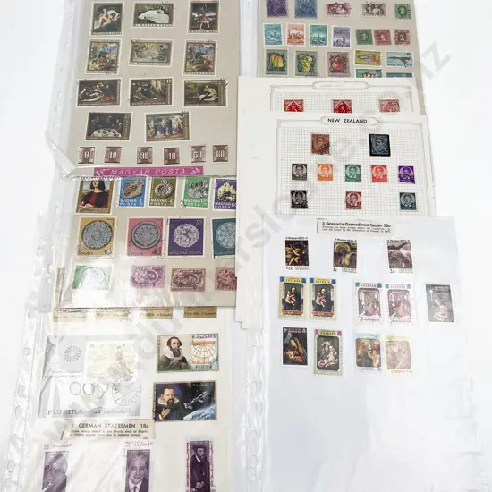 Collection Vintage World Stamps on Loose Album Pages Hungary Jugoslavia and Various