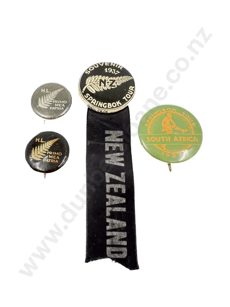 NZ 1937 All Blacks V South Africa Springboks Tin Badge with Ribbon Image 1++