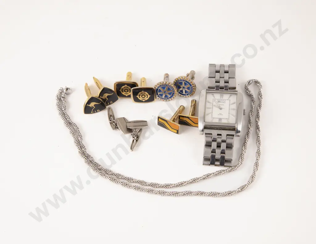 Collection of Assorted Cufflinks with Gents Wristwatch and Neck Chain Image 1++