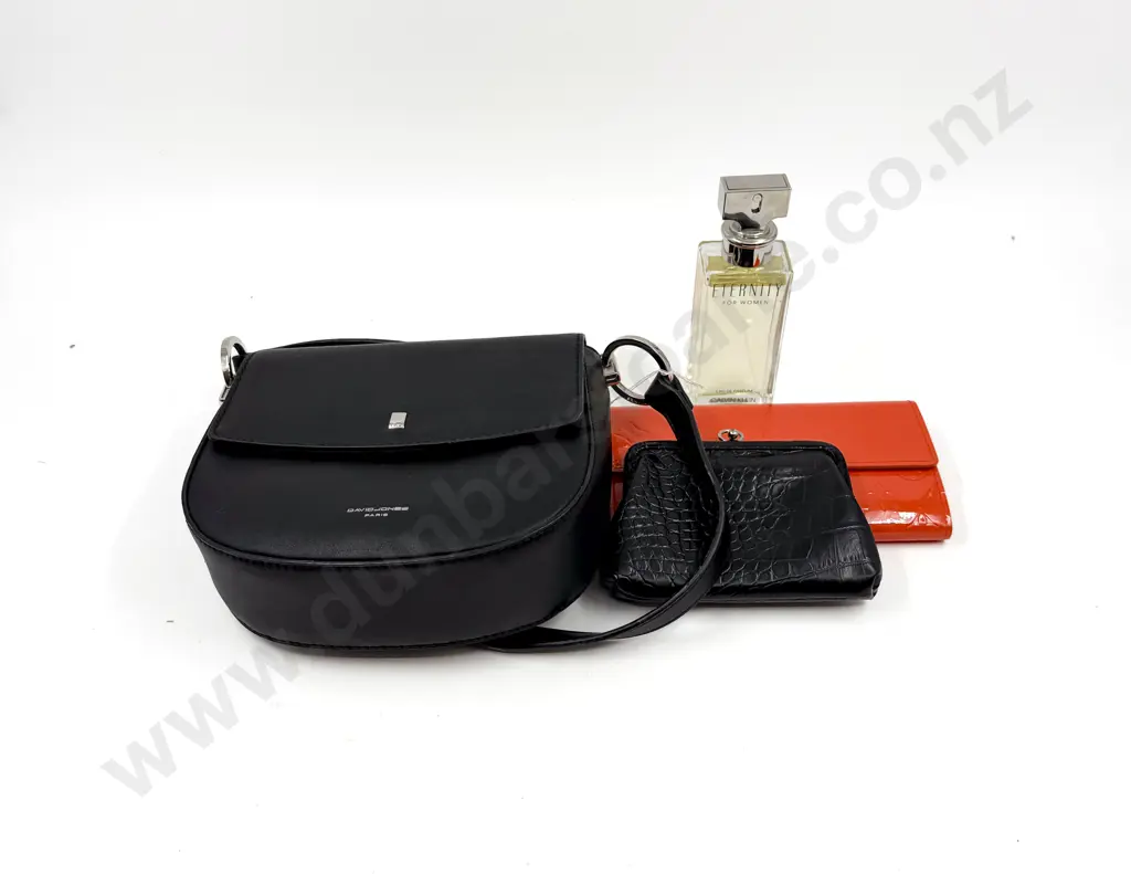 David Jones Black Handbag with Faux Louis Vuitton Wallet and Calvin Klein 'Eternity' Perfume Image 1++