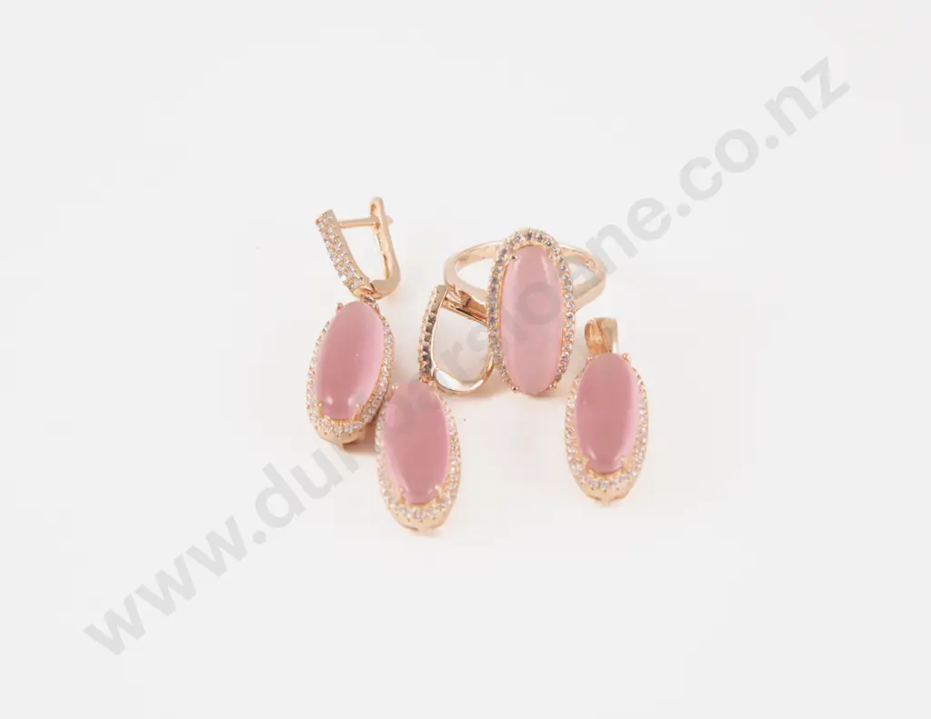 S/S Crystal and Pink Stone Jewellery Set Image 1++