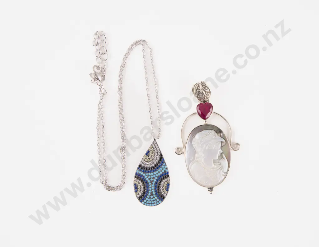 S/S and Paua Portrait Pendant with Crystal Necklace Image 1++