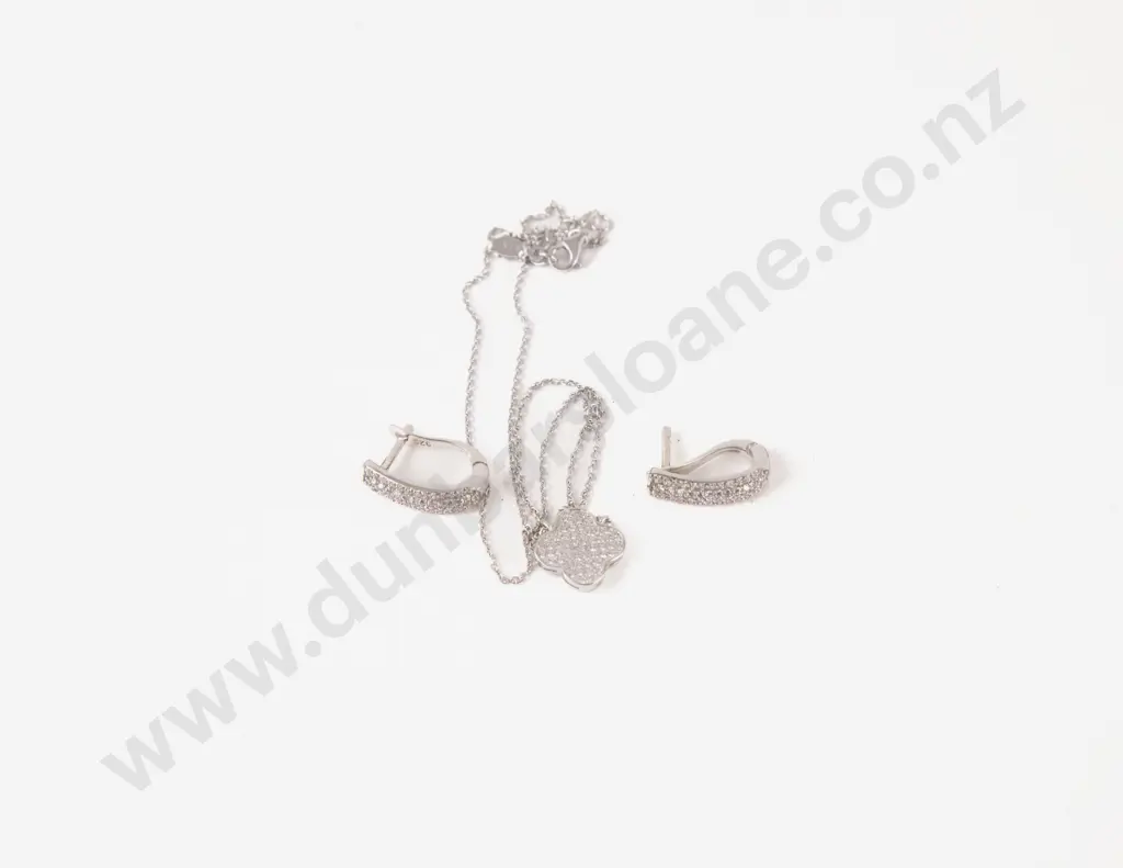 S/S Crystal Flower Necklace and Pair Earrings Image 1++