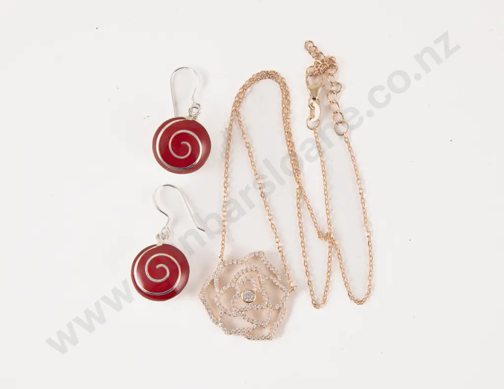 S/S Crystal Flower Necklace and Pair Earrings Image 1++