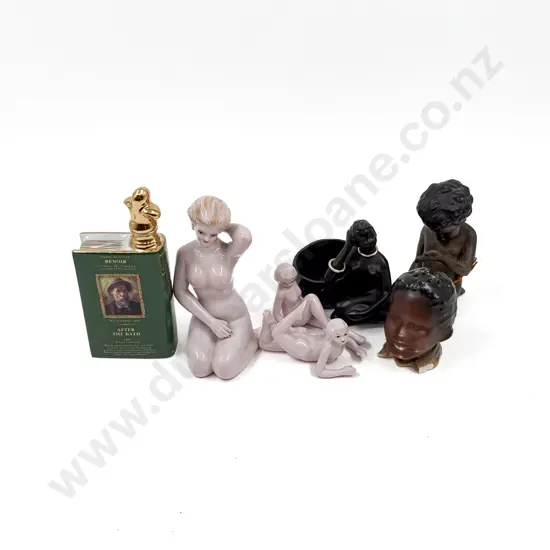 Three China Nude Bathing Beauties with novelty figures and miniature