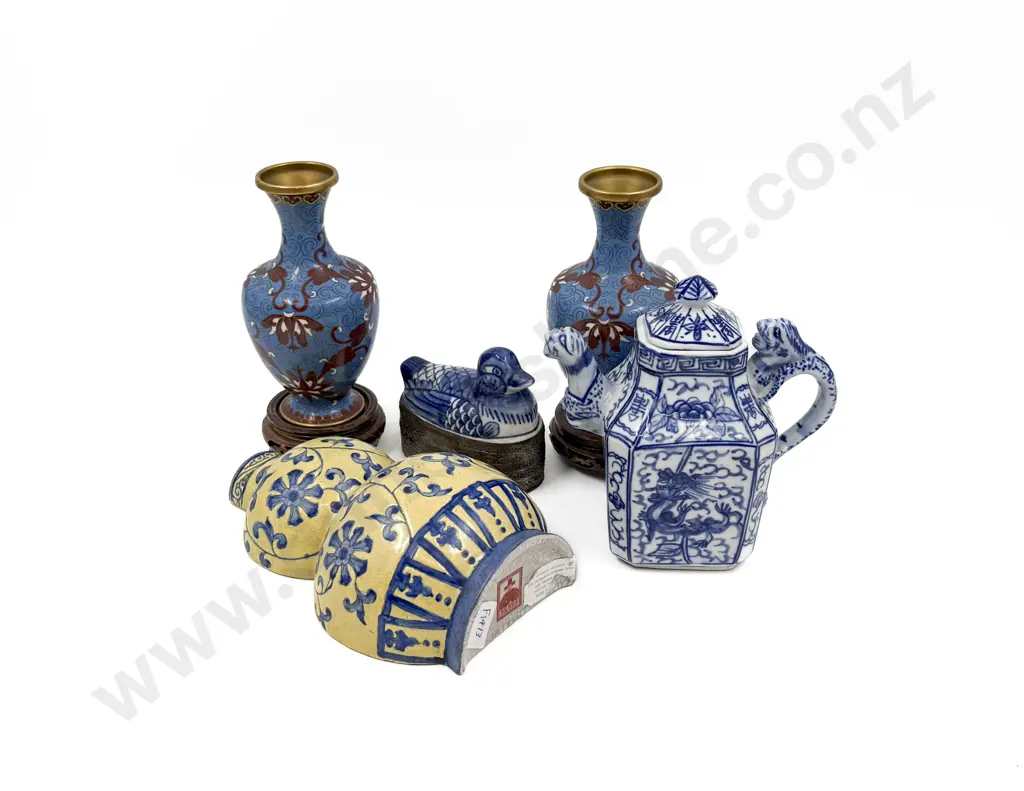 Pair of Cloisonne Vases with Wall Vase etc Image 1++