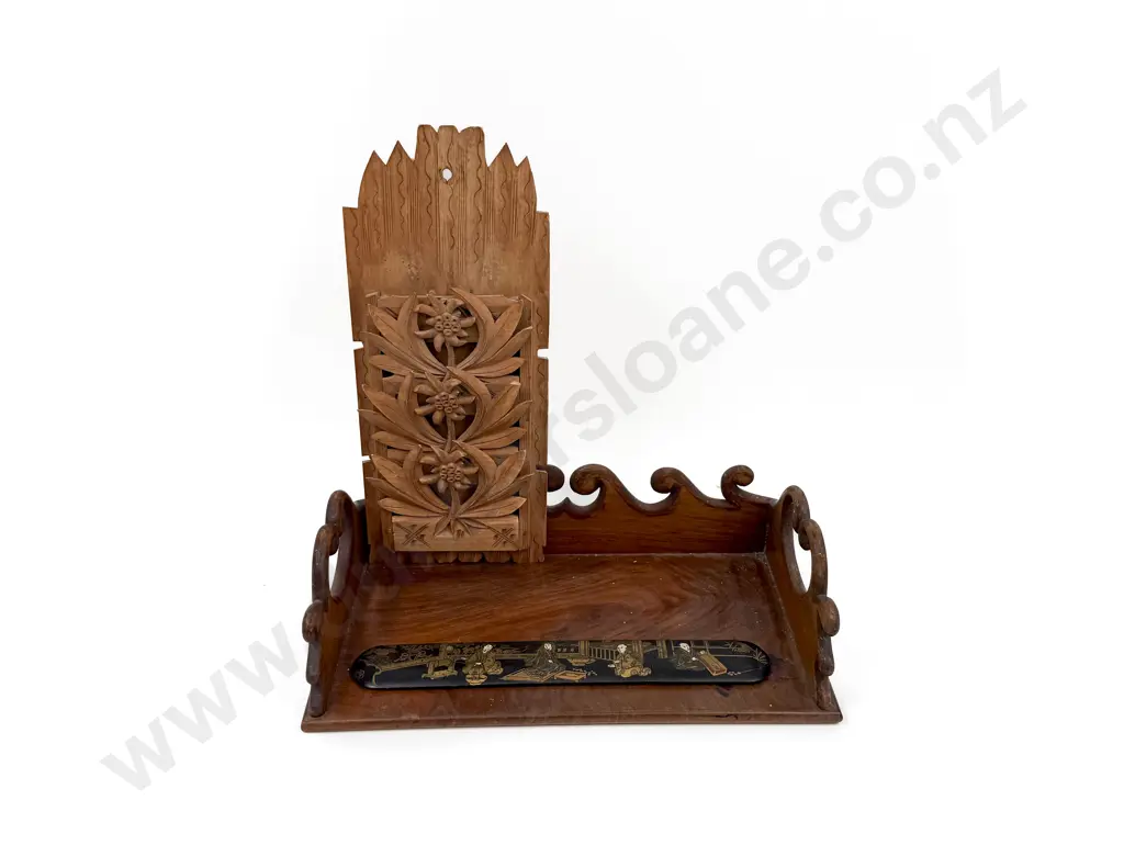 Vintage Tray with Carved Wall Hanging Letter Rack and Other Image 1++