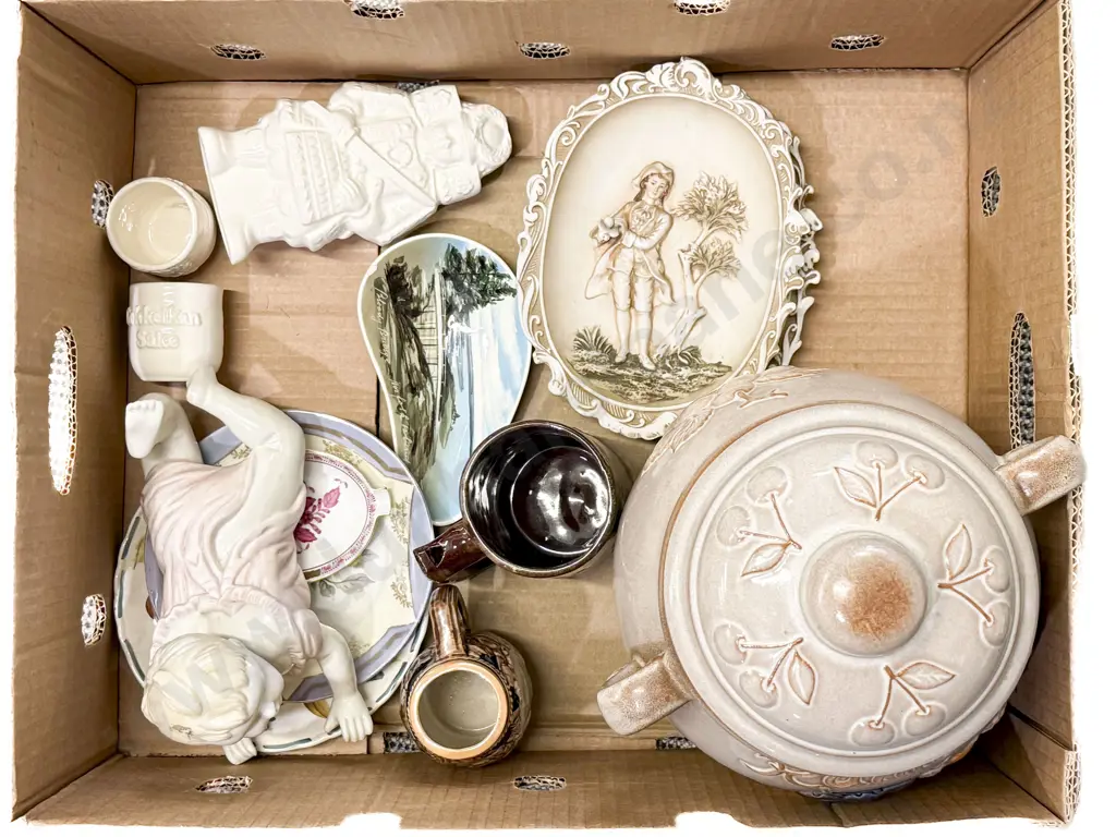 Qty of Assorted China and Ornaments Including Rumtopf Barrel Image 1++