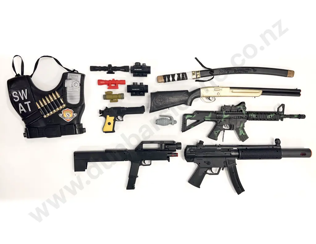 Various Toy Rifles with Swat Bullet Proof Vest Etc Image 1++