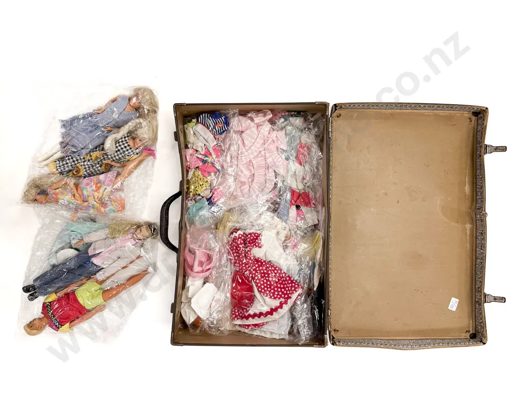 Collection of Assorted Barbies with Barbie Clothes and Suitcase Image 1++