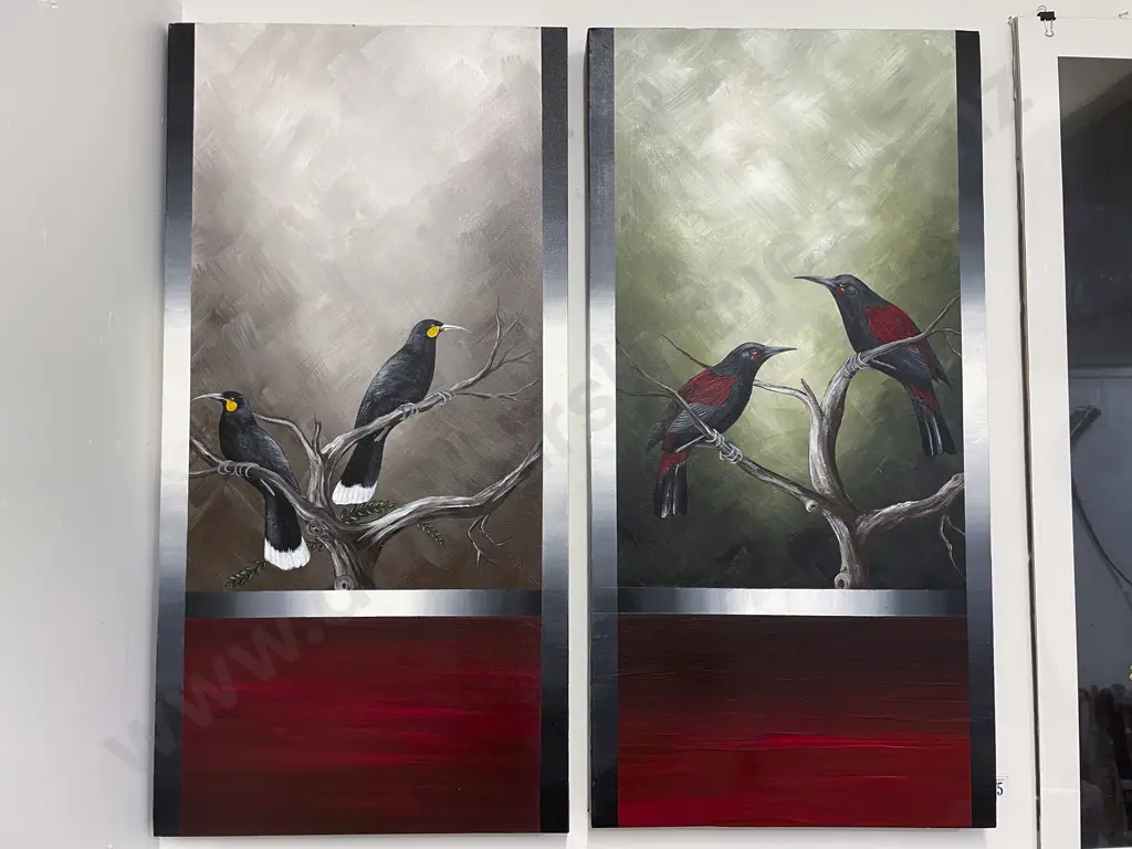 Pair of Narissa J Boyes Bird Studies on Canvas Image 1++