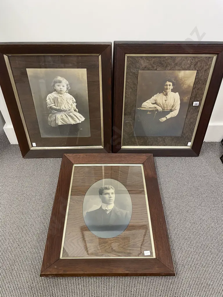 Three Vintage Oak Framed Photographs Image 1++