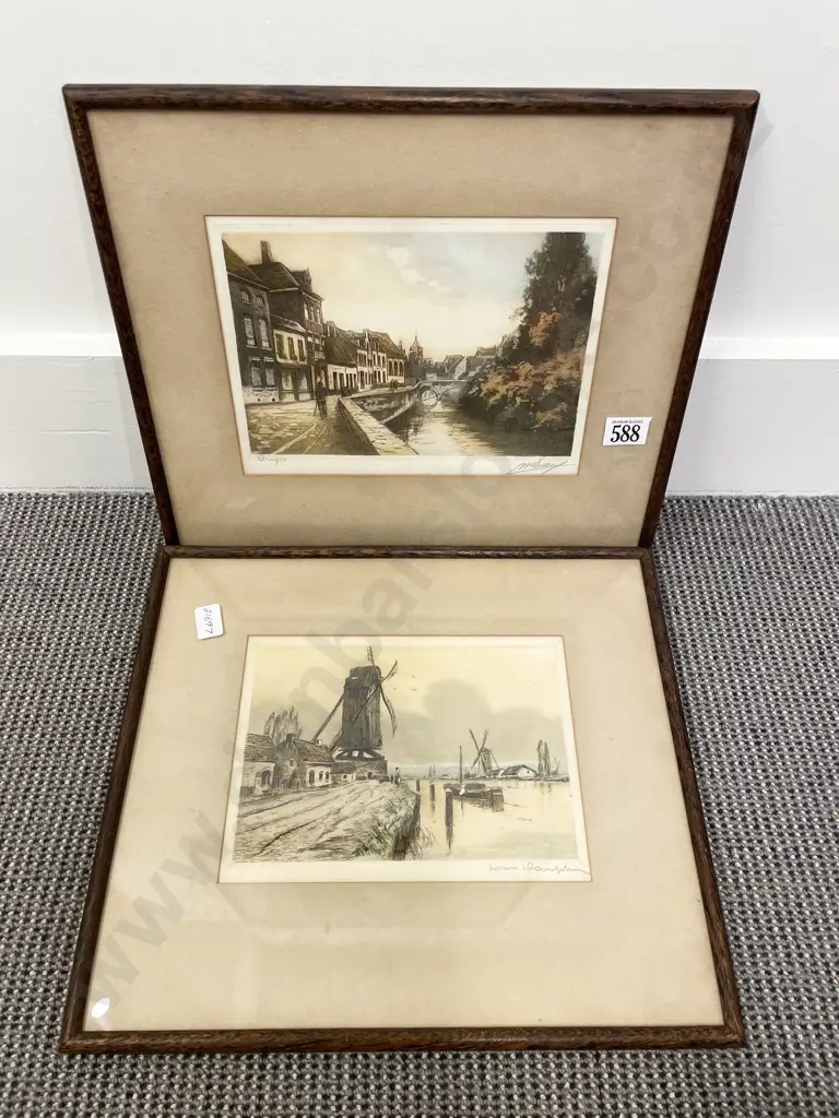 Louis Dauphine - Coloured Etching Together with iIndistinctly Signed Colour Etching Image 1++
