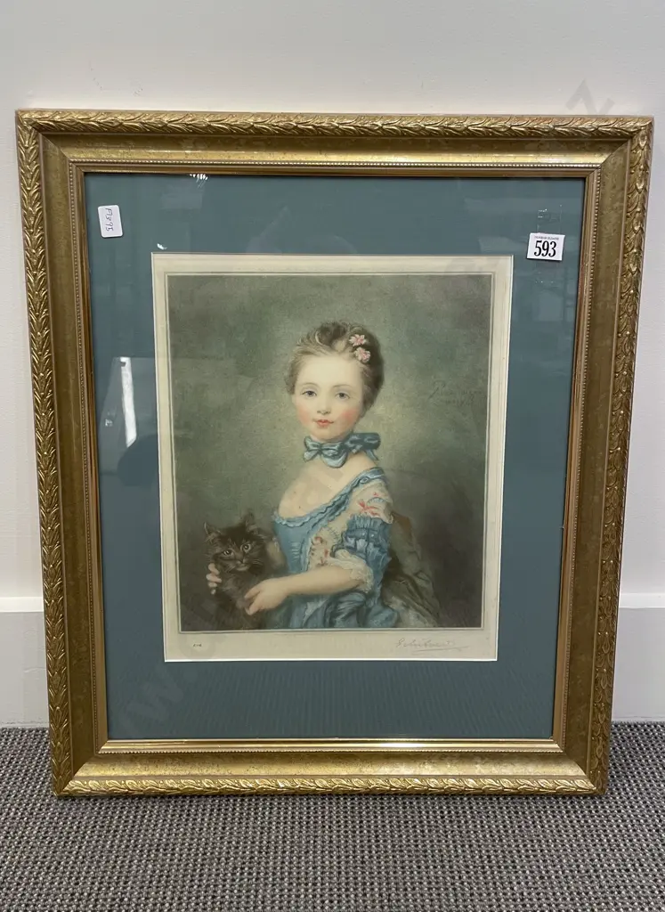 After Jean-Baptiste - A Girl with a Kitten - Print Image 1++