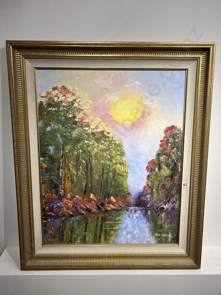Thea Baruhas - Riverside Sunset - Texture Oil on Canvas Board Image 1++