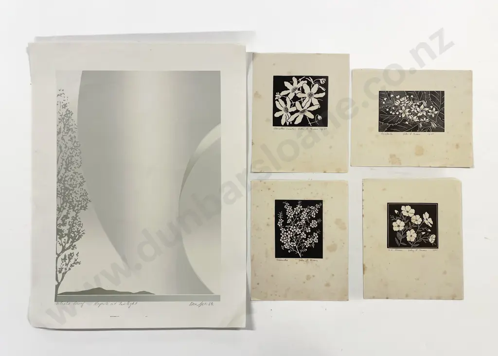 Four Unframed John L Moore Lino Cuts and Other Image 1++