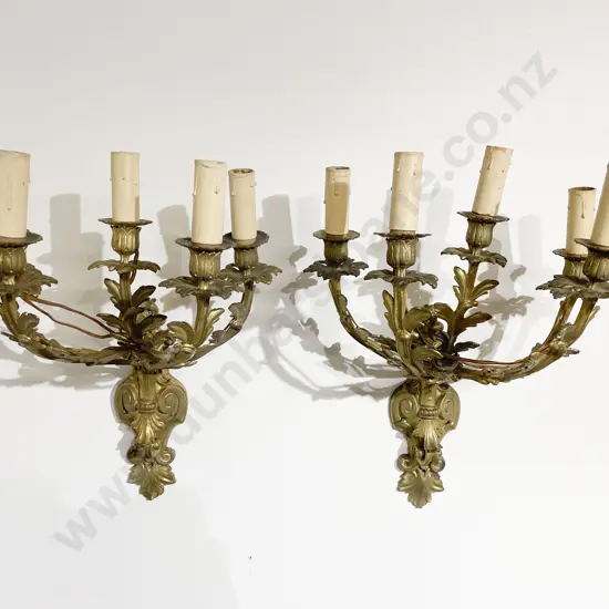 Pair of Gilt Metal Five Branch Wall Lights