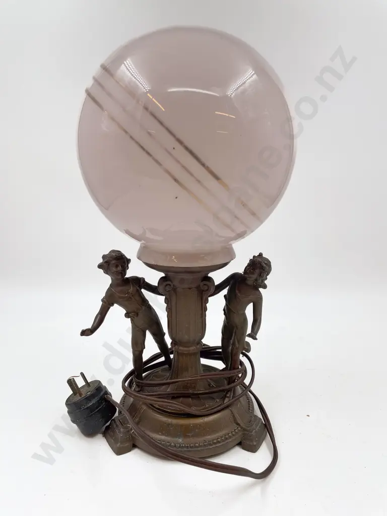Late Vict. Bronzed Figural Lamp with Globe Shade Image 1++