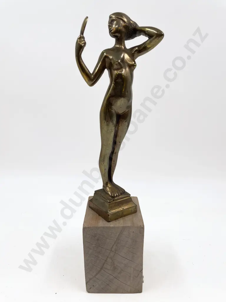 Art Deco Cast Brass Figure on Wooden Plinth Image 1++