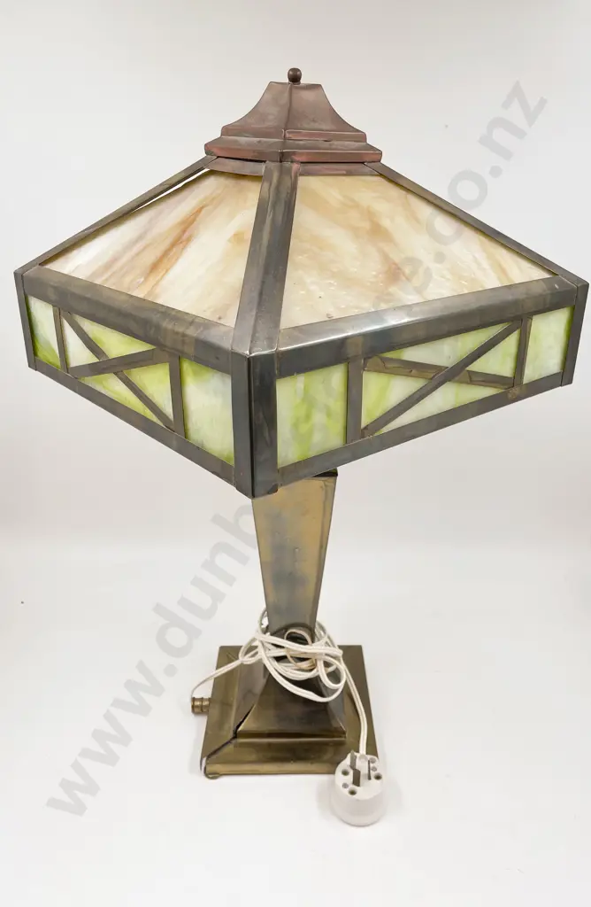 Art Deco Brass and Onyx Table Lamp Image 1++