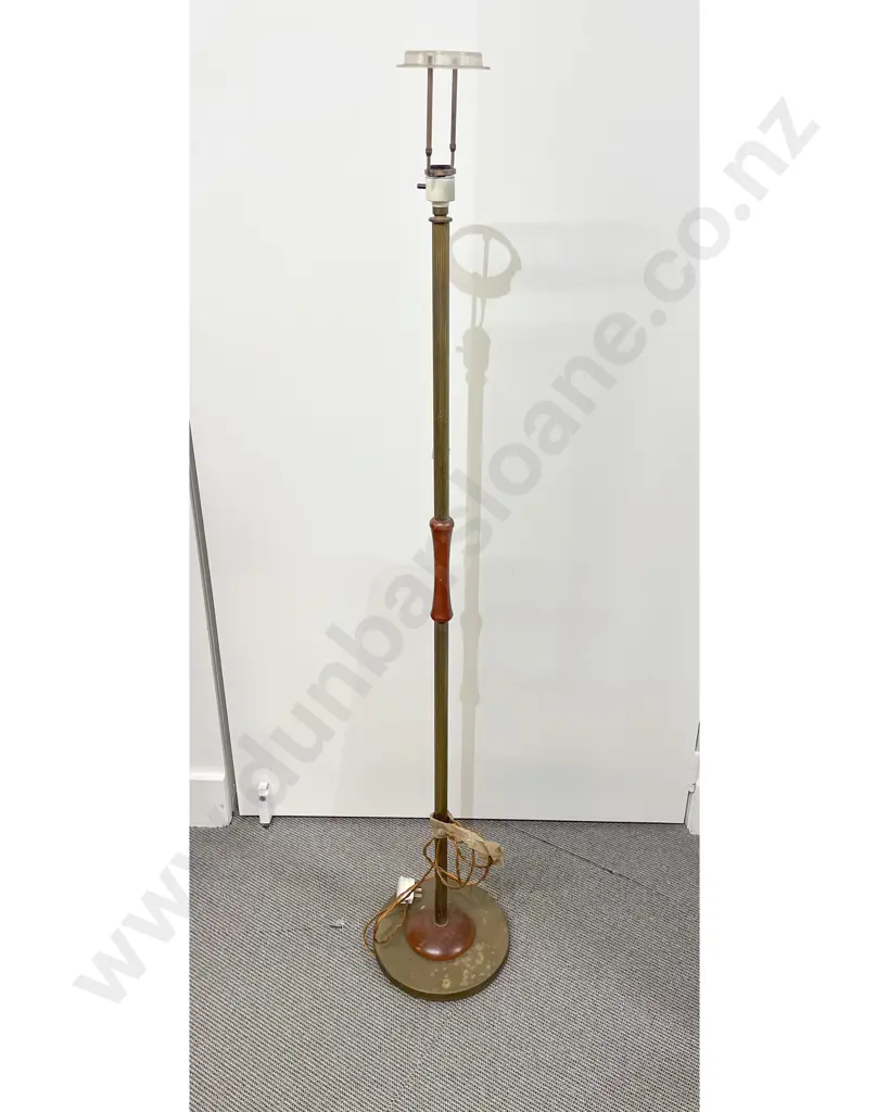 Brass and Wooden Floor Lamp and Shade Image 1++