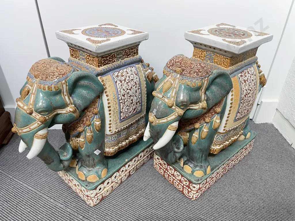 Pair of Ceramic Elephant Stools Image 1++