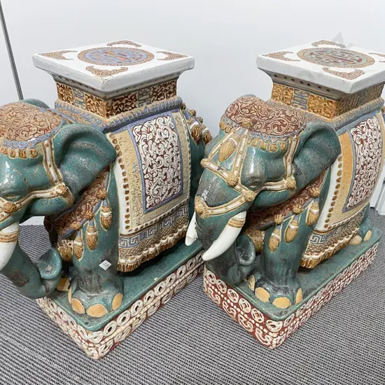 Pair of Ceramic Elephant Stools