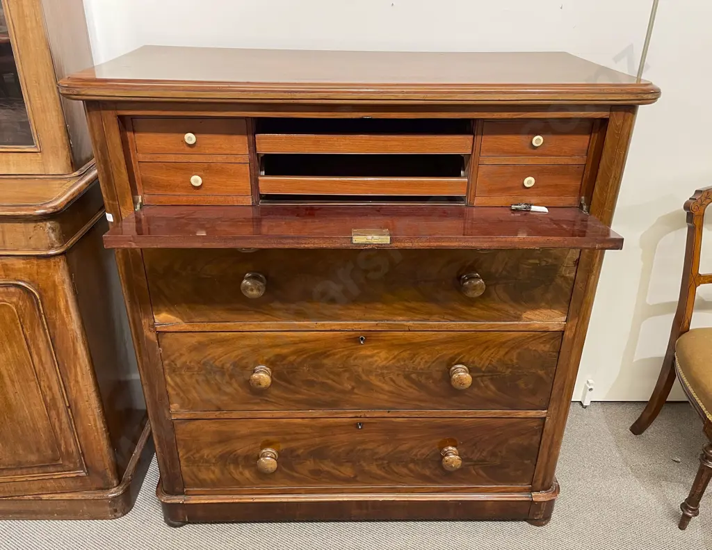 Victorian Mahogany Secretaire Chest of Drawers Image 1++