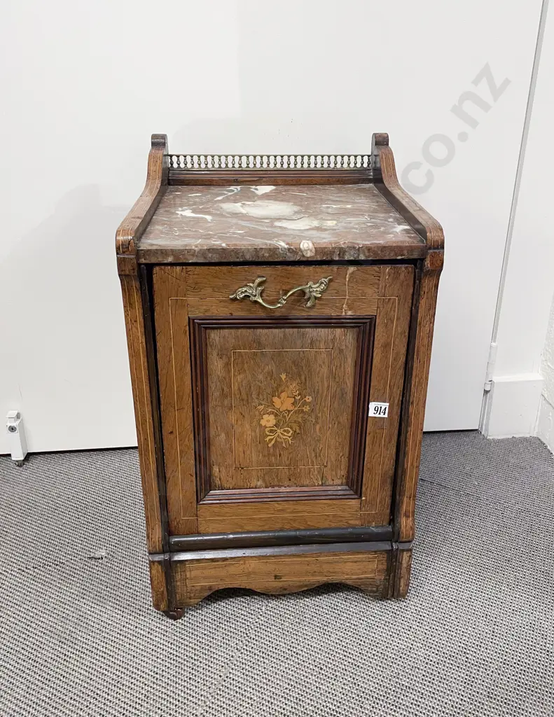 Late Victorian Rosewood and Marquetry Marble Top Coal Scuttle Image 1++