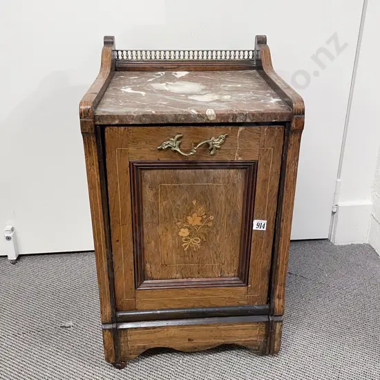 Late Victorian Rosewood and Marquetry Marble Top Coal Scuttle