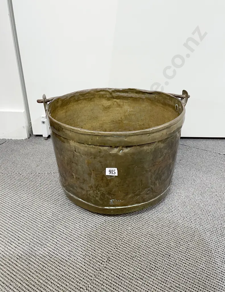 C19th Brass Log Basket Bucket with Steel Swing Handle Image 1++
