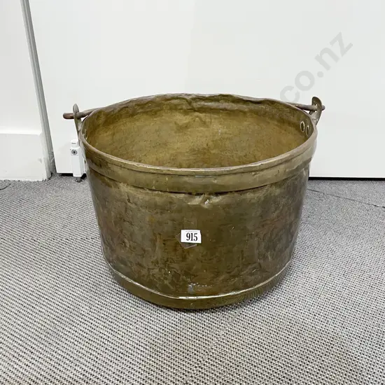 C19th Brass Log Basket Bucket with Steel Swing Handle