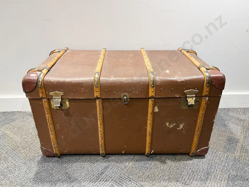 Large Wooden Bound Cabin Trunk Image 1++
