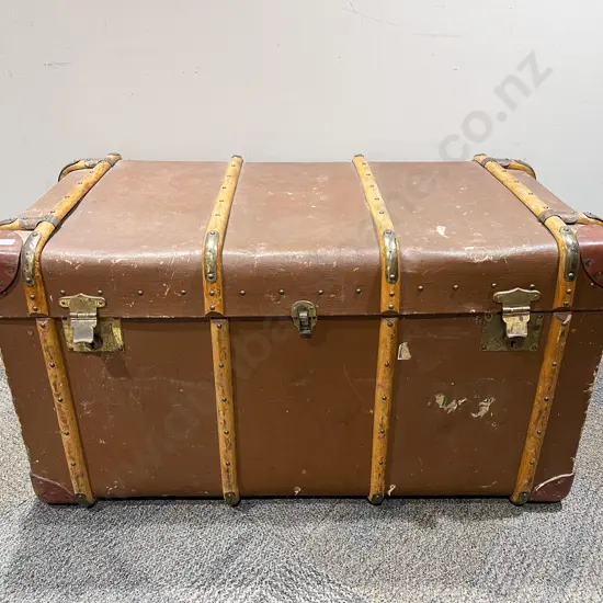 Large Wooden Bound Cabin Trunk
