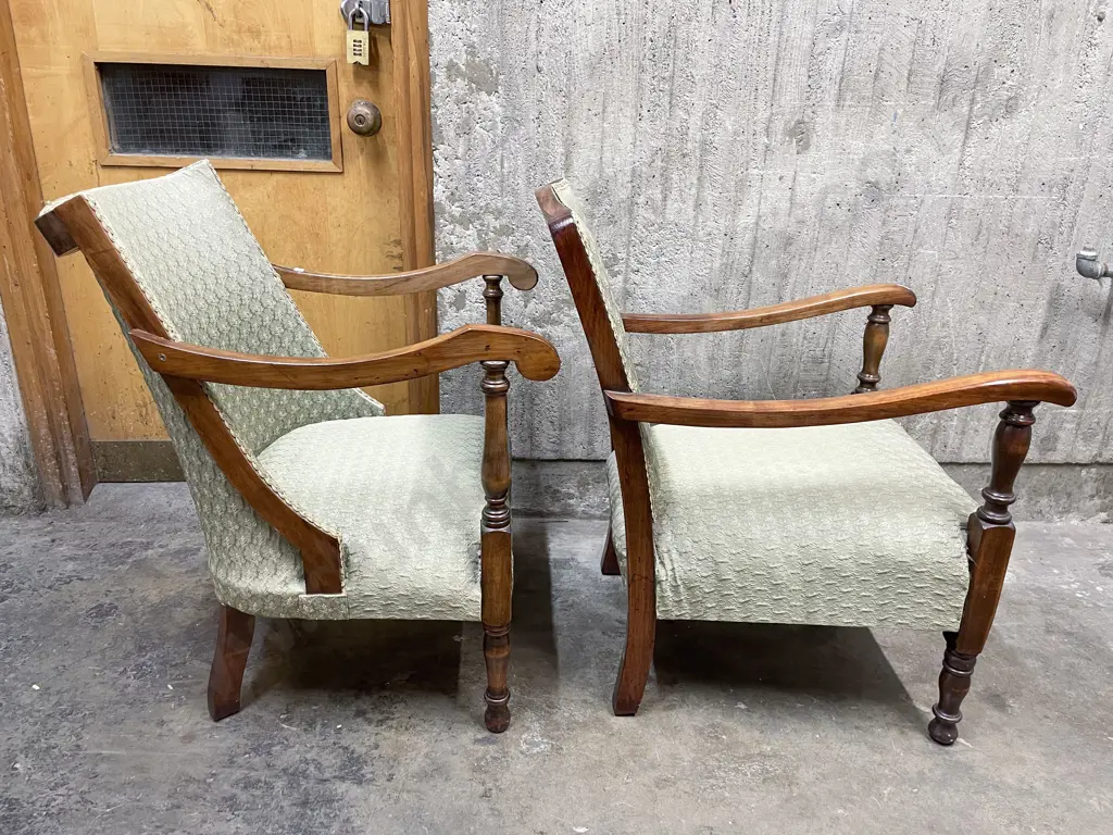 Two Edwardian Beech Easy Chairs Image 1++