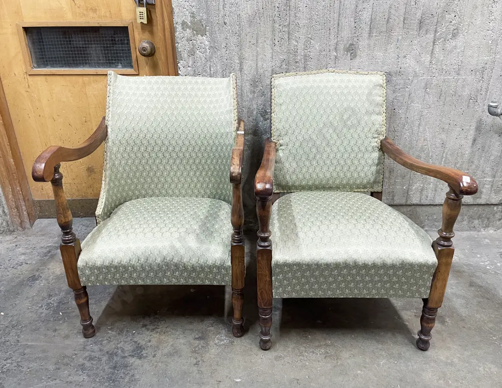 Two Edwardian Beech Easy Chairs Image 1++