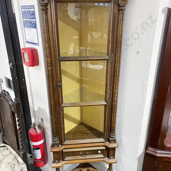 French Style Walnut Corner Display Cabinet