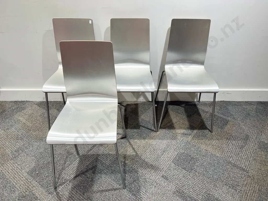 Set of Four Modern Silver & Chrome Dining Chairs Image 1++