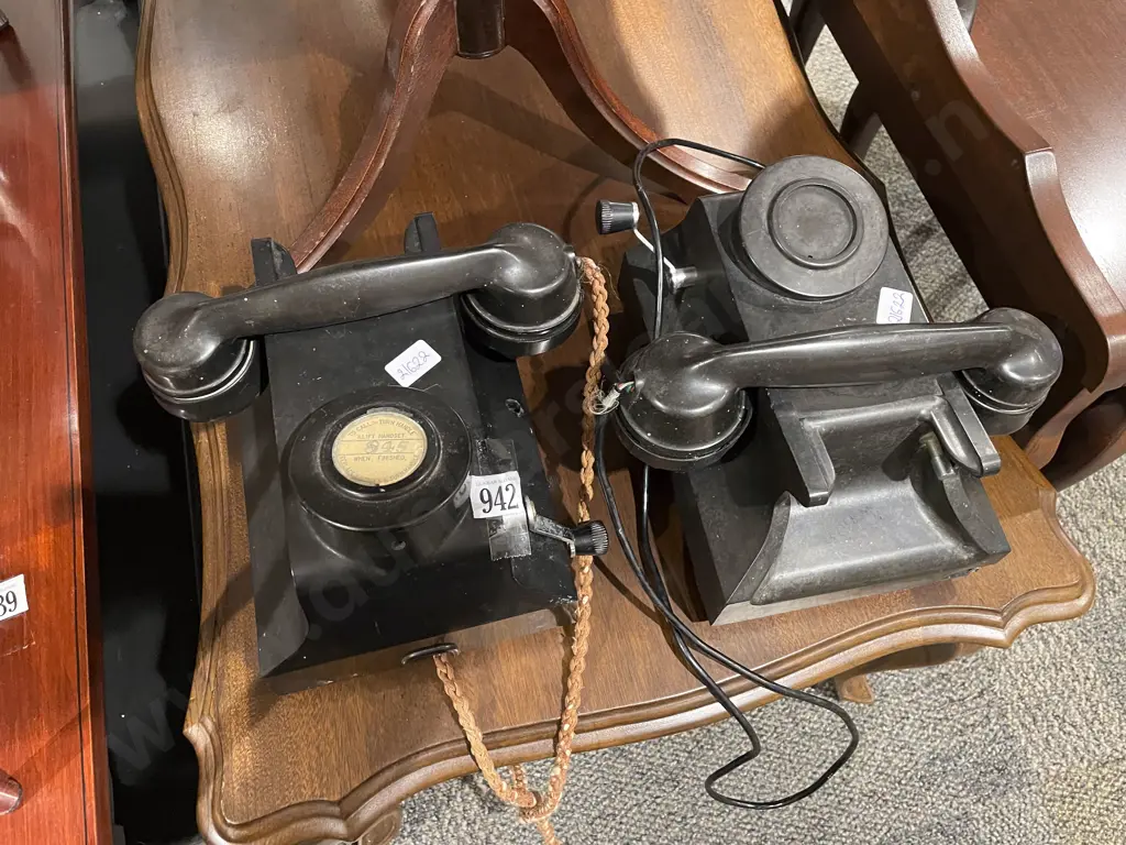 Two Vintage Black Bakelite Wall Phones Image 1++