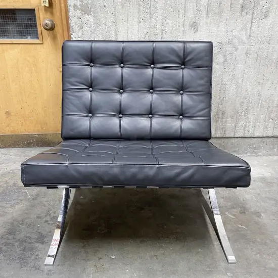 Modern Barcelona Chair in Black Leather & Chrome