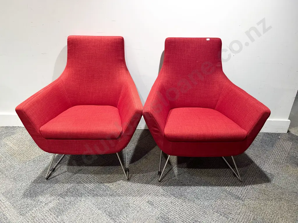 Pair of Modern Red Designer Armchairs Image 1++